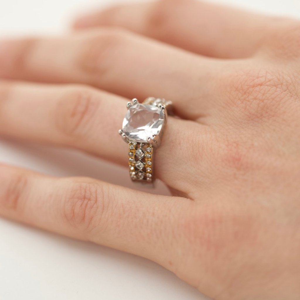 18k Gold Dipped White Topaz Cushion Engagement
